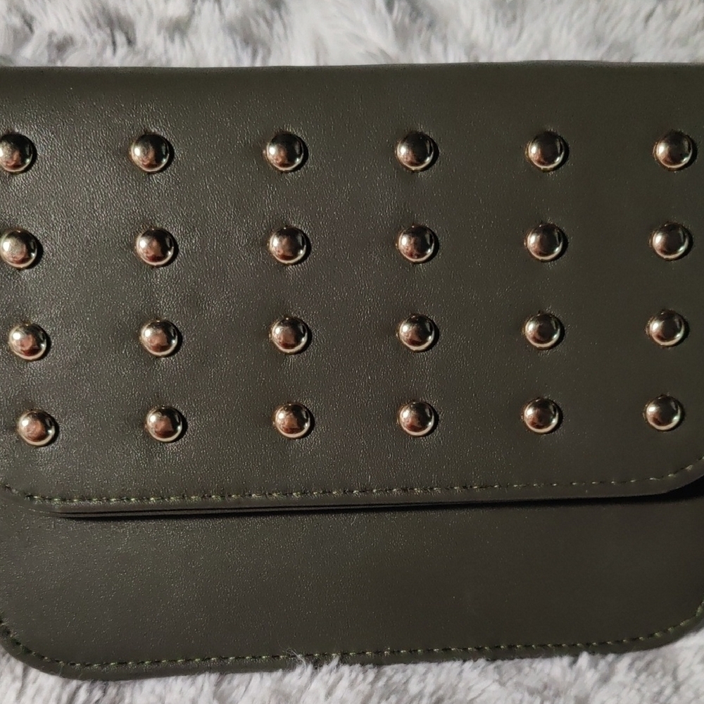 Olive Green Studded Belt Bag Waist Bag Gold Hardware - Picture 5 of 6